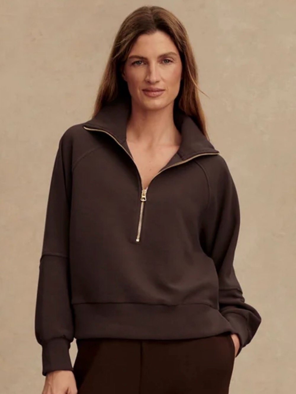 Varley Milano Rivved Brown Half-Zip